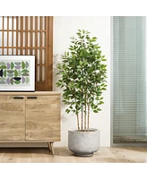 LuxenHome Rustic White with Gray -Inch Tall Round MgO Planter