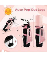 Junior Complete Golf Club Set Right Hand with Rain Hood for Kids-Pink