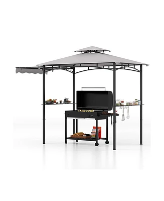 10.5 x 5 Ft Grill Gazebo with Side Awning and Double-Tiered Top
