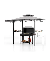 10.5 x 5 Ft Grill Gazebo with Side Awning and Double-Tiered Top