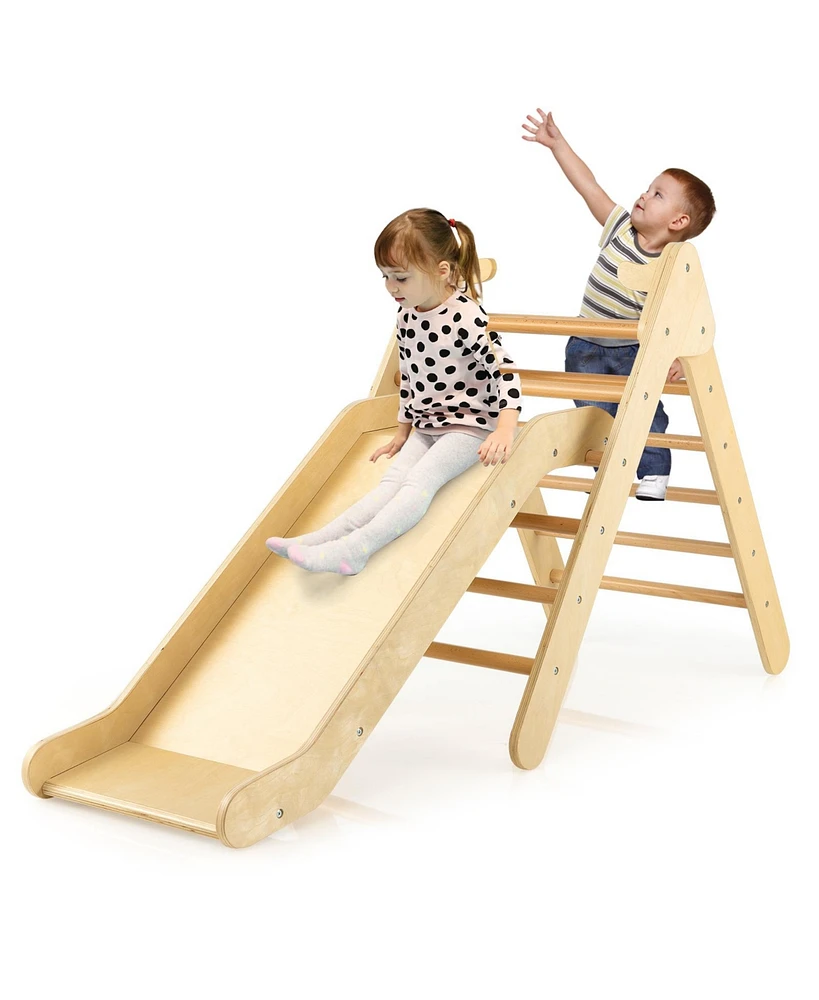 2-in-1 Wooden Triangle Climber Set with Gradient Adjustable Slide
