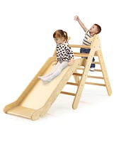 2-in-1 Wooden Triangle Climber Set with Gradient Adjustable Slide