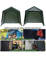 Outdoor Carport Shed with Sidewalls and Waterproof Ripstop Cover