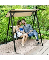 2 Person Patio Swing with Weather Resistant Glider and Adjustable Canopy