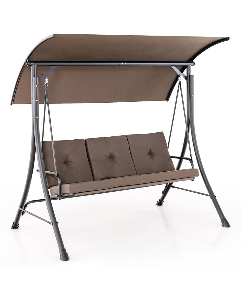 3-Seat Outdoor Porch Swing with Adjustable Canopy and Padded Cushions