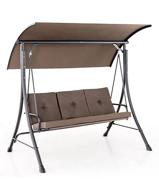 3-Seat Outdoor Porch Swing with Adjustable Canopy and Padded Cushions
