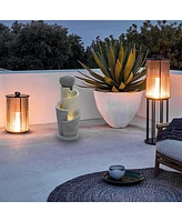 LuxenHome Gray Resin Cascading Spiral Outdoor Fountain with Led Lights
