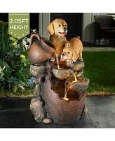 LuxenHome Puppy Friends Farmhouse Resin Outdoor Fountain with Lights