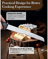 Cook N Home 10-Inch Wavy Serrated High Carbon Stainless Steel Sharp Bread Slicer Knife,Ergonomic Handle, Black