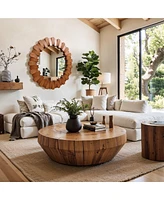 LuxenHome Pine Wood Frame 35-Inch Round Wall Mirror