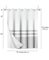 Americanflat 72x75 Hookless Shower Curtain - Grey Lines Shower Curtain with Sheer Panel, Snap-In Liner, and Grommets - 100% Polyester