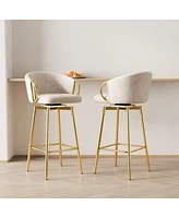 Set of 2 Modern 30 Inch Swivel Bar Stools with Upholstered Seats and Metal Legs Stylish Counter Height Chairs for Kitchen Dining or Home Bar-The Pop H