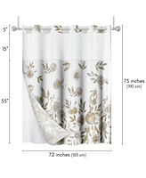 Americanflat 72x75 Hookless Shower Curtain - Floral Gold Grey Shower Curtain with Sheer Panel, Snap-In Liner, and Grommets - 100% Polyester