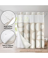 Americanflat 72x75 Hookless Shower Curtain - Abstract Khaki Cream Shower Curtain with Sheer Panel, Snap-In Liner, and Grommets - 100% Polyester