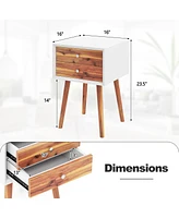 Gymax 2PCS Wooden Nightstand Mid-Century End Side Table W/2 Storage Drawers