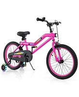18 Inch Led Lighted Kids Bike with Training Wheels and Headlight for Ages 4-8 Years