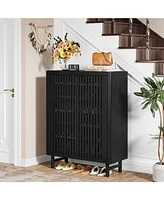 Tribesigns 6-Tier Shoe Cabinet with Shutter Doors, Modern Freestanding Organizer Adjustable Shelves, Large Wooden Storage Cabin