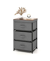 Gymax 3 Drawers Dresser Fabric Storage Tower Organizer Unit Tall Nightstand Side Table