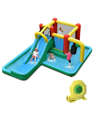 Inflatable Water Slide Climbing Bounce House with Tunnel and 735W Blower