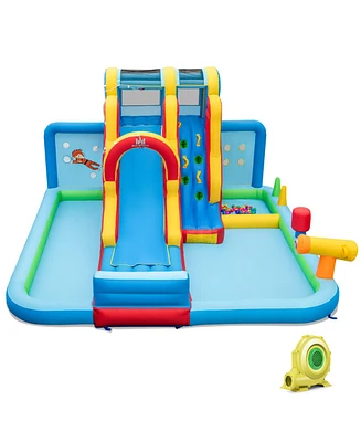 Inflatable Water Slide Water Park with Long Slide and Splash Pools and Ball Pit with 735W Blower