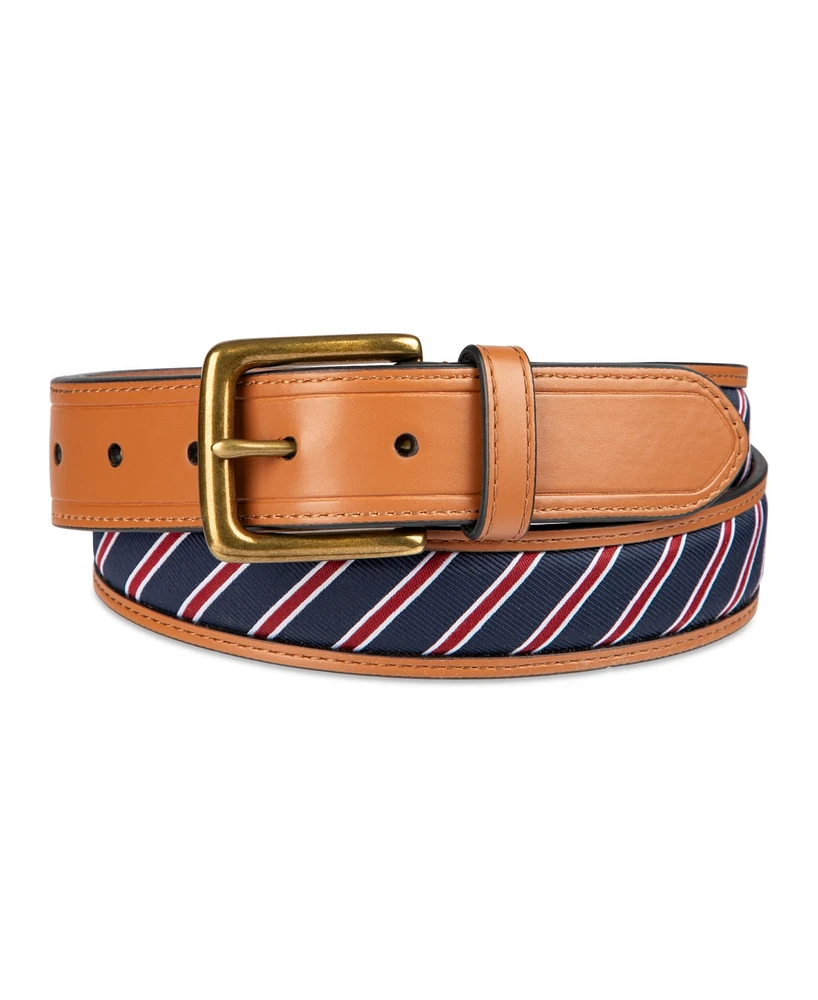 Tommy Hilfiger Men's Prep Striped Ribbon Inlay Casual Belt