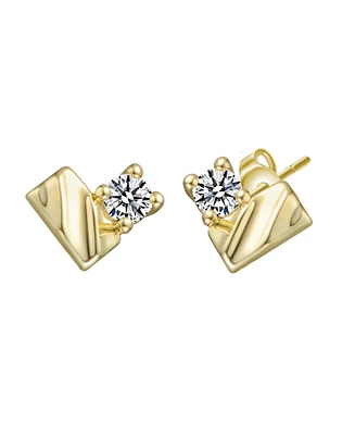 Sterling Silver 14K Gold Plated with Clear Moissanite Rectangluar Stud Earrings.
