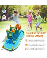 Inflatable Water Slide with Bounce House and Splash Pool without Blower for Kids