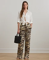 Lauren Ralph Petite Zebra-Print Linen Wide-Leg Pants