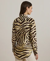 Lauren Ralph Petite Relaxed-Fit Zebra-Print Linen Shirt