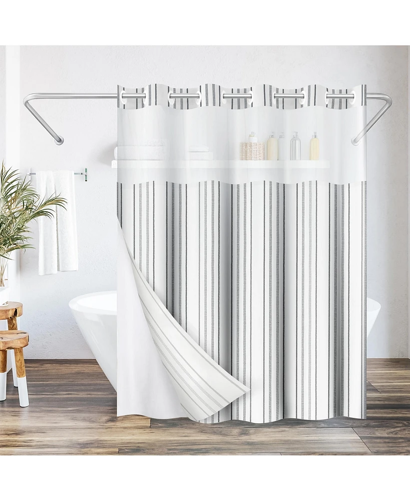 Americanflat 72x75 Hookless Shower Curtain - Abstract Grey Lines Shower Curtain with Sheer Panel, Snap-In Liner, and Grommets - 100% Polyester