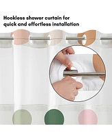 Americanflat 72x75 Hookless Shower Curtain - Polka Dot Green Orange Pink Shower Curtain with Sheer Panel, Snap-In Liner, and Grommets