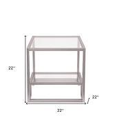 Modern Square End Table – 22" Glass Top with Durable Steel Frame and Shelf