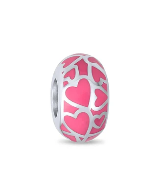 Bling Jewelry Pink Red Silver Heart Murano Glass Charm Bead European Bracelets
