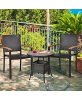 Gymax 2PCS Stackable Patio Wicker Dining Chair Rattan Armchair Outdoor Yard