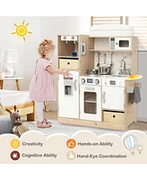 Kids Kitchen Playset with Adjustable Led Lights Removable Fabric Bins