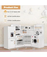 Corner Kids Play Kitchen with Washing Machine and Ice Maker Gift for Boys Girls