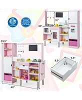 2-in-1 Double-sided Kids Kitchen and Market with Realistic Light and Sound