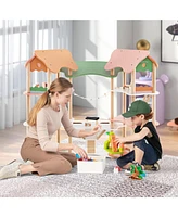 3-Tier Wooden Dollhouse for Kids Aged 3-8 Years Old with 32 Pieces of Accessories