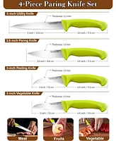 Cook N Home 4-Piece Paring Knife Set,High Carbon German Stainless Steel Kitchen Knives,Ergonomic Handle, Green