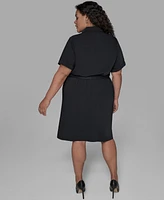 Karl Lagerfeld Paris Belted Short-Sleeve Midi Shirtdress