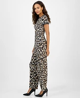 Ak Anne Klein Petite Printed High Rise Wide Leg Pants