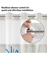 Americanflat 72x75 Hookless Shower Curtain - Coastal Orange Blue Shower Curtain with Sheer Panel, Snap-In Liner, and Grommets - 100% Polyester