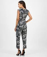 Ak Anne Klein Petite Printed V-Neck Jumpsuit