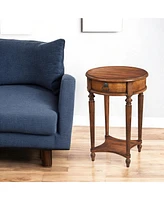 Solid and Manufactured Wood Round End Table with Drawer and Shelf for Stylish Storage