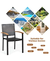 Gymax 4PCS Stackable Patio Wicker Dining Chair Rattan Armchair Outdoor Yard