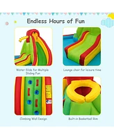 Kid's Inflatable Water Slide Bounce House with Climbing Wall and Pool Without Blower