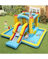Inflatable Bounce House 7-in-1 Bouncy Castle with Slide and Tunnel without Blower