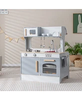 Double Sided Kids Pretend Kitchen Playset with 2-Seat Cafe