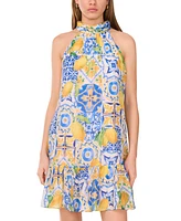 Msk Women's Printed Halter-Neck Ruffle Dress
