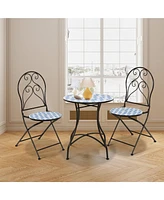 Gymax Set of 2 Folding Patio Bistro Chairs Mosaic Chairs Outdoor Dining Chairs